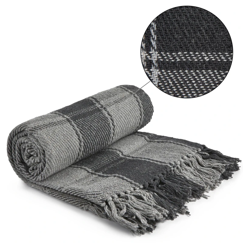 Image of Emma Barclay Throw Blanket Cotton Check Design Frisco Charcoal Grey unisex 127x152cm