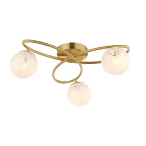 Image of Maye 3 Light Multi Arm Glass Semi Flush Ceiling Lamp Satin Brass