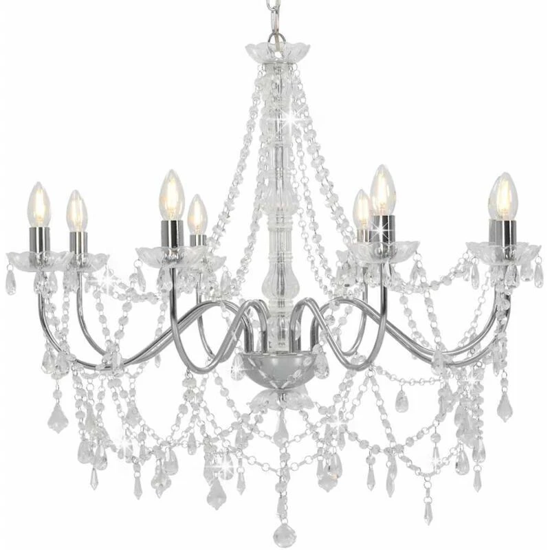 Image of VIDAXL Chandelier with Beads Silver 8 x E14 Bulbs vidaXL 8719883573298