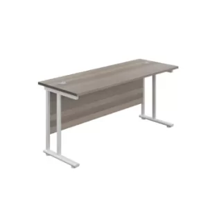 Image of 1200 X 600 Twin Upright Rectangular Desk Grey Oak-White