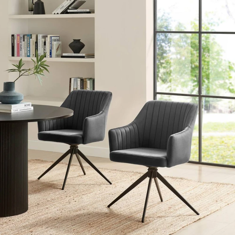 Image of FurnitureboxUK FurnitureboxUK 2x Calla Grey Velvet Swivel Dining Chairs Grey One Size Unisex 5056784312759