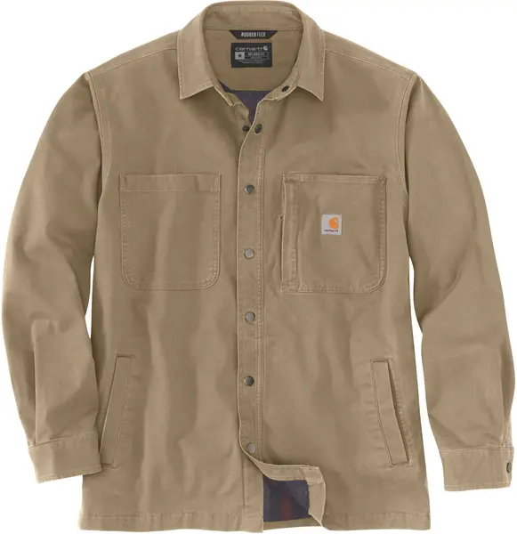 Image of Carhartt Fleece Lined Snap Front Shirt, green-brown, Size XL
