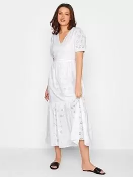 Long Tall Sally Tall V Neck Broderie Dress - White, Size 14, Women