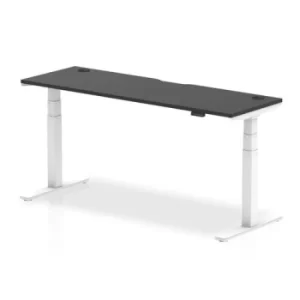 Image of Air Black Series 1800 x 600mm Height Adjustable Desk Black Top with Cable Ports White Leg