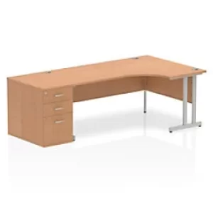 image of Dynamic Wave Right Hand Office Desk Oak MFC Cantilever Leg Grey Frame Impulse 2230/1200 x 800/600 x 730mm