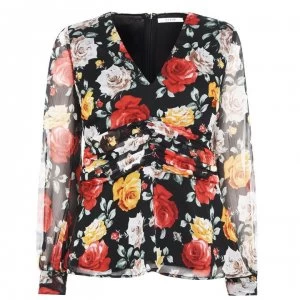 image of Guess V Neck Blouse - Flower Pwer Blk