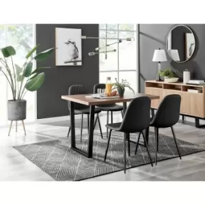Image of Kylo Brown Wood Effect Dining Table & 4 Black Corona Faux Leather Dining Chairs with Black Legs Diamond Stitch - Black