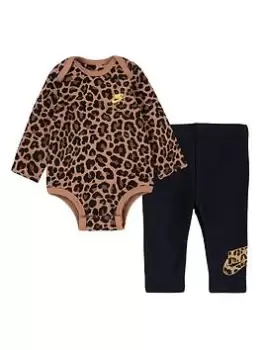 image of Nike Leopard Futura Bodysuit Pant Set - Black/Gold, Size 0-3 Months, Women