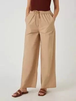Image of Wallis Elasticated Wide Leg Trousers - Stone, Cream, Size 20, Women