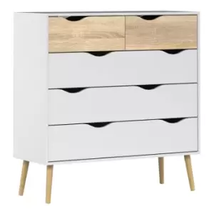 image of Oslo Chest Of 5 Drawers (2+3) In White And Oak Effect