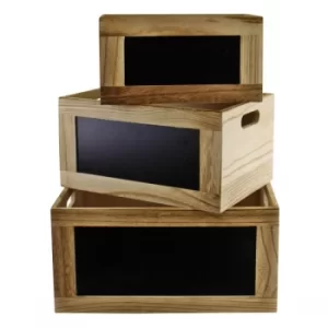 Image of Set of 3 Wooden Chalkboard Storage Crates