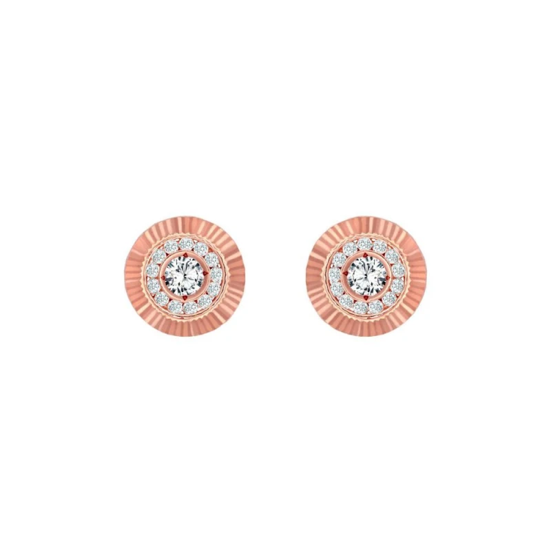 Image of Jewelco London 9ct Rose Gold CZ Fluted Bezel Sunburst Stud Earrings, 8mm - JES351 Rose Gold unisex