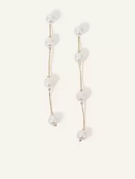 Image of Accessorize Pearl Station Long Drop Earrings, White, Women