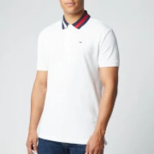 Image of Tommy Jeans Mens Flag Neck Polo Shirt - White - L