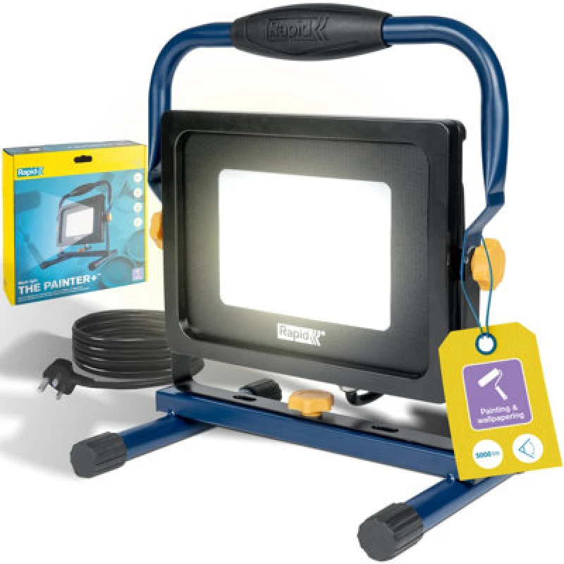 Image of Rapid LED Work Light The Painter+ 5000 Lumen Ultra-Bright Adjustable Light Angle Anti-Glare 50W Ip65 Flood Light 6000K 2.5M Cord