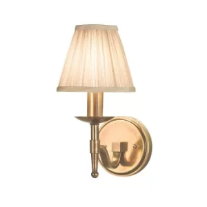 image of Stanford 1 Light Indoor Candle Wall Light Antique Brass with Beige Shade, E14