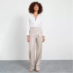 Image of I Saw It First Faux Leather Wide Leg Utility Trousers - Neutral