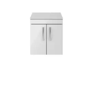 image of Nuie Athena 500 Wall Hung 2-door Vanity & Worktop - Gloss Grey Mist