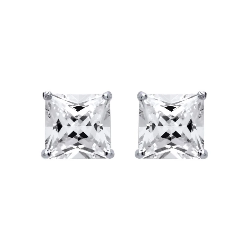 Image of Jewelco London Silver Princess Cut CZ 4 Claw Solitaire Stud Earrings 10mm - SQ10 Silver female