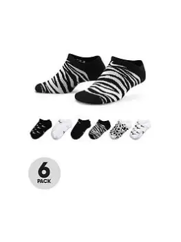 image of Nike Older Girls Everyday Plus No Show Socks 6p, Multi, Size S=8-10 Years, Women