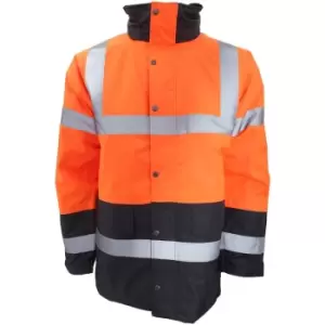 image of Portwest Mens Hi-Vis Waterproof Contrast Panel Traffic Jacket (L) (Orange/Navy) - Orange/Navy