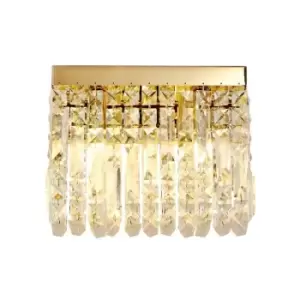 Image of 29x13cm Rectangular Small Wall Lamp, 2 Light E14, Gold, Crystal - Luminosa Lighting