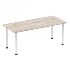Image of Impulse 1800mm Straight Table Grey Oak Top White Post Leg I003714