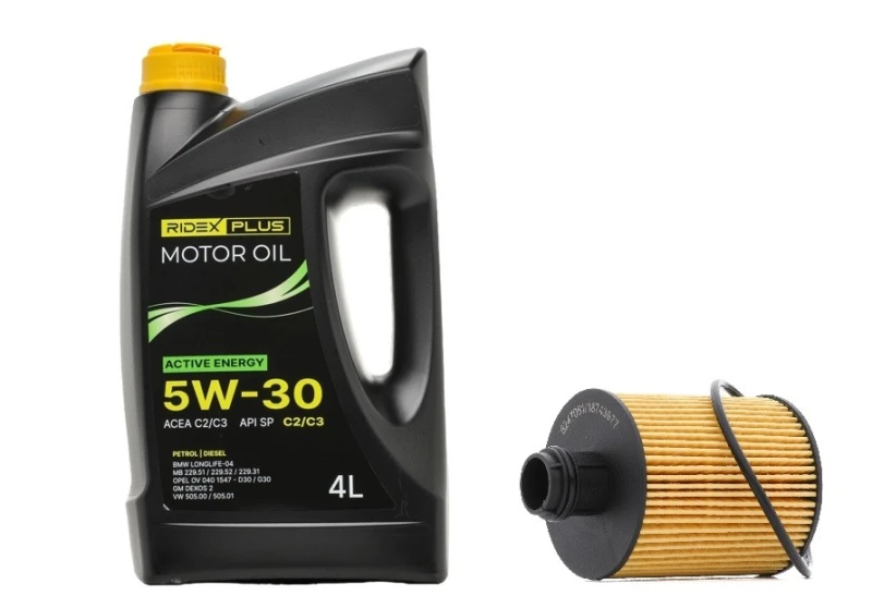 Image of RIDEX PLUS 100908O0165P Oil change kit (oil filter + engine oil) Oil change kit (oil filter + engine oil) (100908)