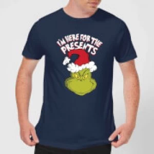 Image of The Grinch Im Here for The Presents Mens Christmas T-Shirt - Navy - L