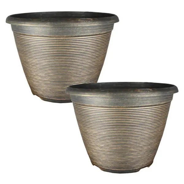 image of YouGarden Pair of Helix Planters (10) - Black Bronze 18x25x25cm Metallics 40549369000