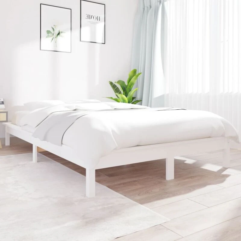 Image of Vidaxl Bed Frame White 140X190 Cm Solid Wood Pine, White 820587