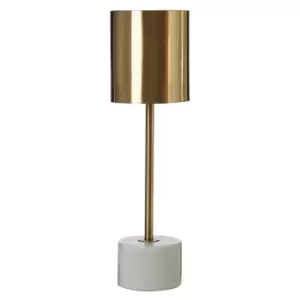 image of Premier Housewares Palais Table Lamp with White Marble Base & Brushed Brass Finish Shade