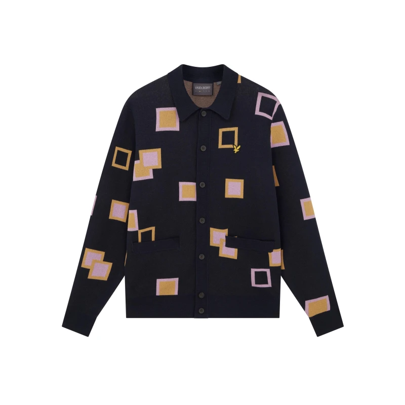 Image of Lyle and Scott Mens Square Knitted Cardigan Dark Navy male S