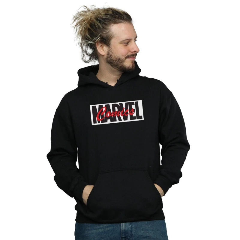 Image of Marvel Marvel Men Red Font Logo Hoodie in Black Size: Small Black S Male 5059276725662