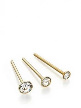 image of The Love Silver Collection Set Of 3 Gold Plated Sterling Silver Crystal Nose Studs