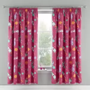 Image of Bedlam Kids Super Sonic Cosmic Glow In The Dark Pencil Pleat Lined Curtains, Pink, 66 x 72 Inch