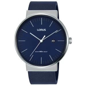 image of Lorus RH985KX9 Mens Blue Leather Strap Dress Watch with Blue Dial