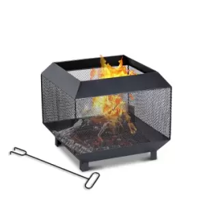 image of Outsunny Cube Fire Pit with Poker - Black