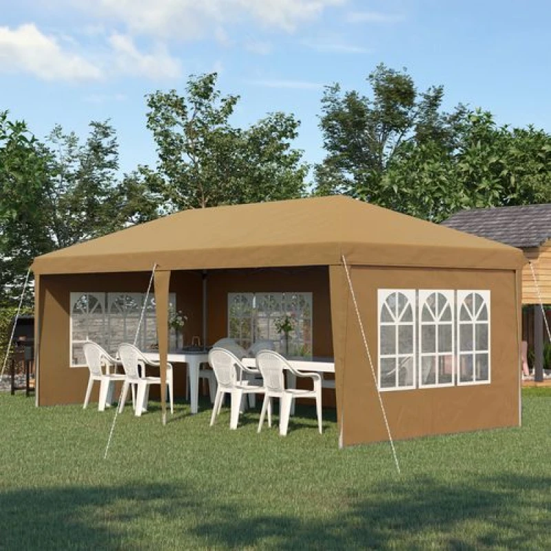 Image of Outsunny Outsunny 3 x 6m Heavy Duty Gazebo Marquee Party Tent with Storage Bag Khaki