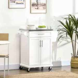 Image of HOMCOM Rolling Kitchen Cart Storage Trolley With Drawer Towel Rail Steel - White