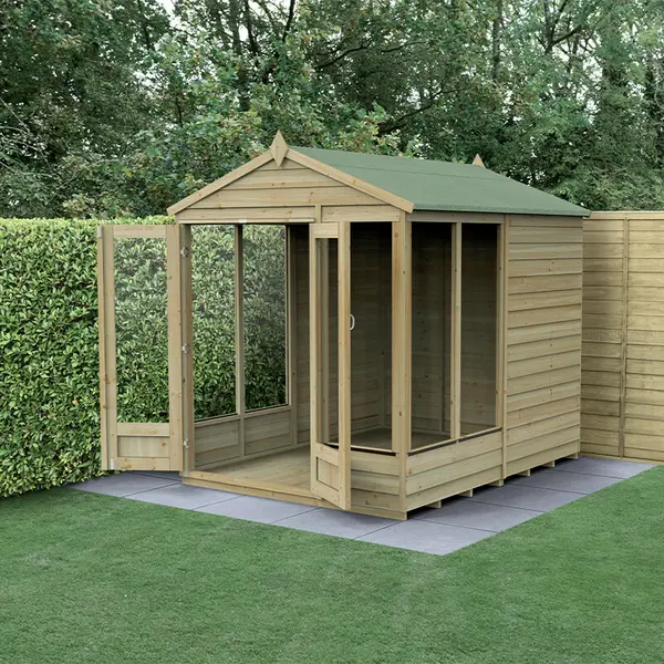 image of 8' x 6' Forest 4Life 25yr Guarantee Double Door Apex Summer House - 5 Windows (2.42m x 1.99m)