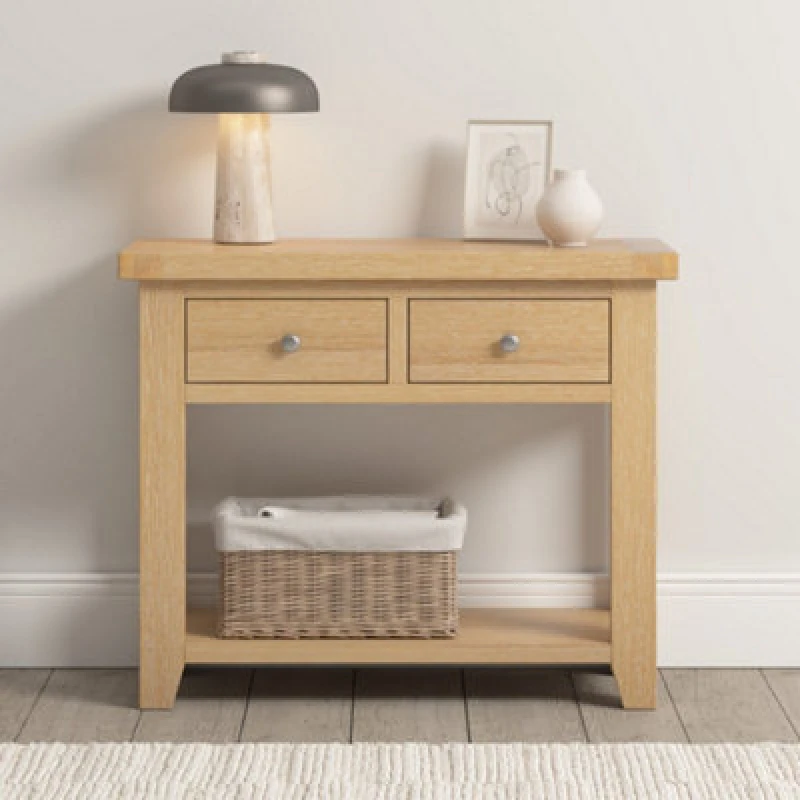 Image of Seconique Windsor 2 Drawer Console Table (Fully Assembled) in Light Oak Light Oak Unisex
