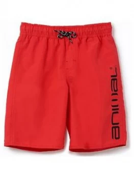 Image of Animal Boys Tannar Logo Swim Shorts - Red, Size Age: 9-10 Years