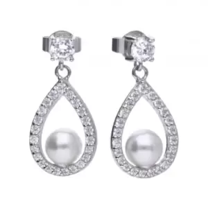 image of Diamonfire Silver White Zirconia Pearl Teardrop Earrings E5597