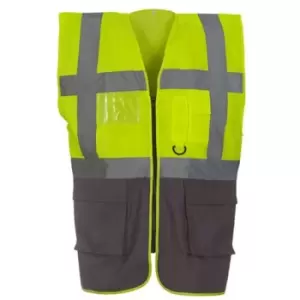 Yoko Hi-Vis Premium Executive/Manager Waistcoat / Jacket (M) (Hi Vis Yellow/Grey) - Hi Vis Yellow/Grey