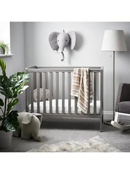 image of Obaby Bantam Space Saver Cot + Fibre Mattress - Taupe Grey