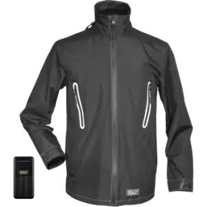 image of Sealey 5v Heated Rain Jacket and Power Bank Black L