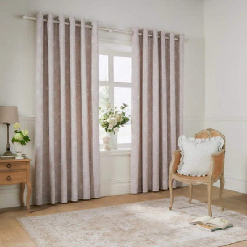 Image of Wylder Nature Bella Floral Room Darkening Eyelet Curtain Pair Natural (W)117Cm X (D)137Cm
