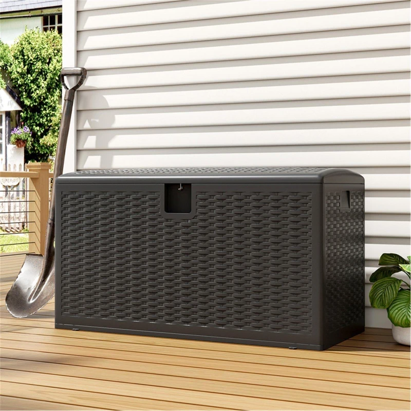 Image of Breeins 99-Gallon Rattan Outdoor Deck Box, Black unisex One size