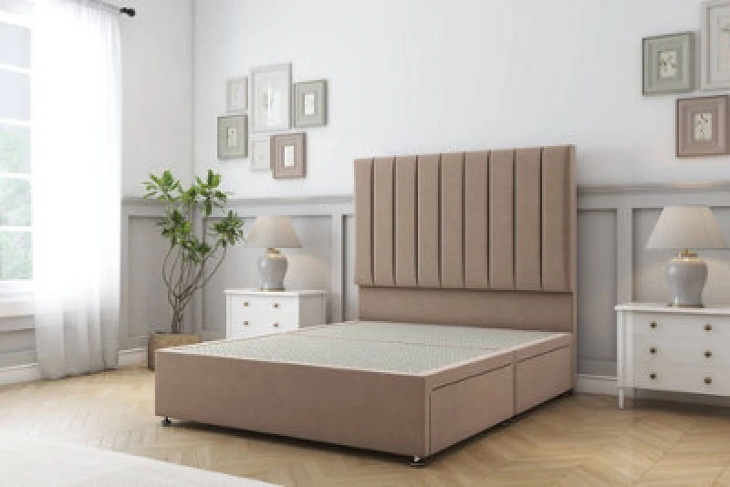 Image of Sloomy Kansas Mink Plush Divan Bed Base 4 Drawers With 26" Strutted Headboard 5' King